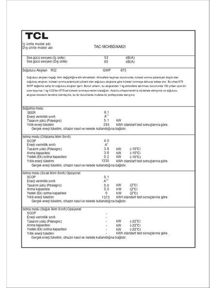 TCL Elite TAC-18CHSD-XA82I A++ Enerji Sınıfı 18000 BTU Inverter Duvar Tipi Klima - 5