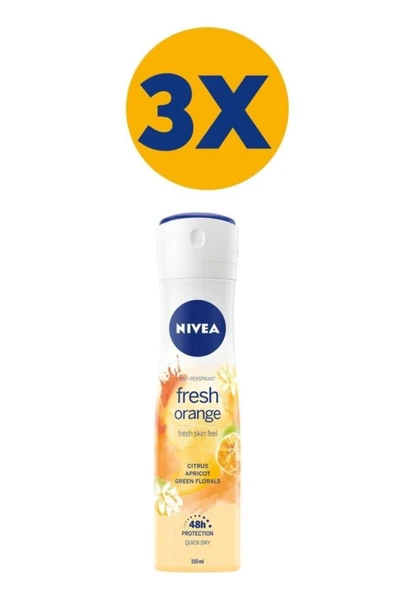 Kadın Sprey Deodorant Fresh Orange 48 Saat Koruma 150mlx3