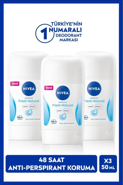 Kadın Stick Deodorant Fresh Natural 50ml, 48 Saat Koruma, X3 Adet