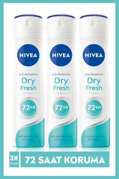 Kadın Sprey Deodorant Dry Fresh,48 Saat Koruma,150mlx3