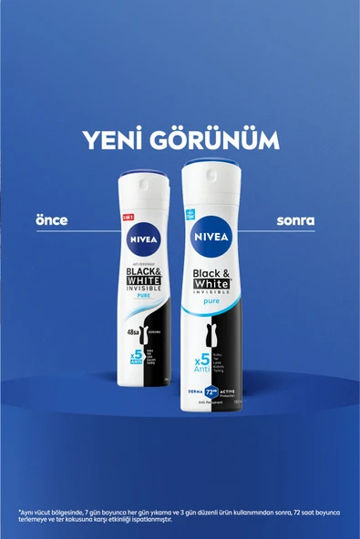 Kadın Sprey Deodorant Black&White Invisible Pure 150ml, 72 Saat Anti-perspirant Ter Koruma, X3 Adet - 2
