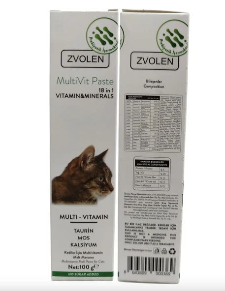 ZVOLEN Multivit Taurin Ve Kalsiyum Multivitamin Kedi Macunu 100 Ml - 2