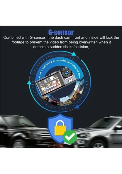 Full HD 3 Kameralı Araç İçi Kayıt Kamerası Sesli Arka Kameralı 2 İnç Ips Ekran - 5