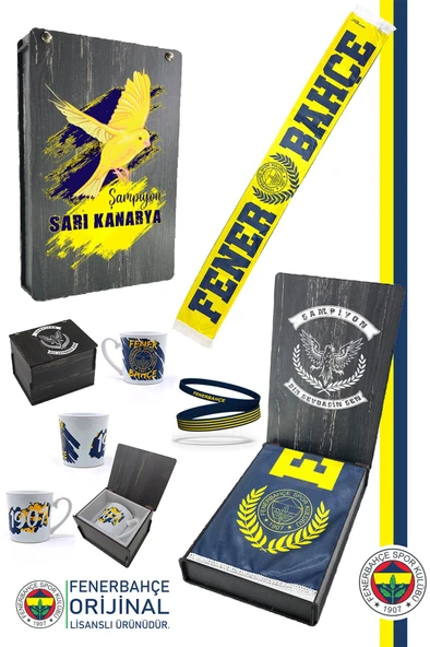 Fenerbahçe Orijinal Lisanslı Established 1907 FB Şal Atkı Kupa ve Bileklik Set Hediyelik Kutulu ürün görseli