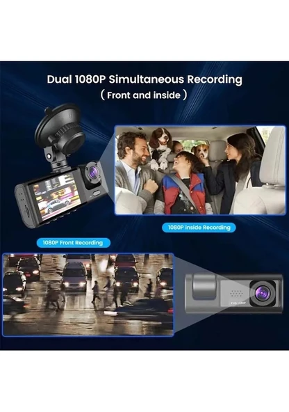 Full HD 3 Kameralı Araç İçi Kayıt Kamerası Sesli Arka Kameralı 2 İnç Ips Ekran - 4