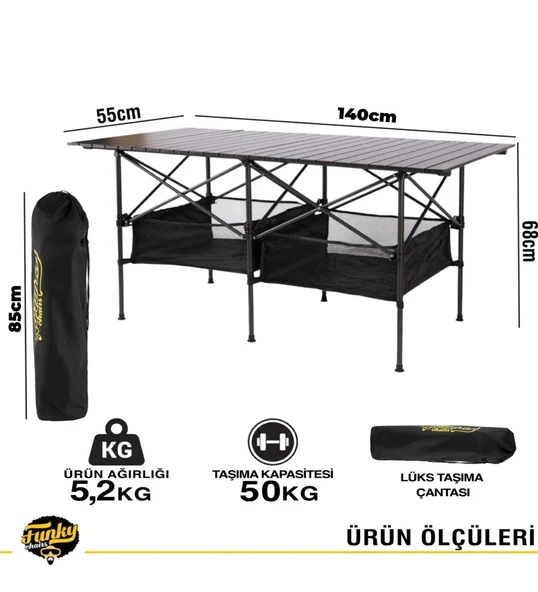 Family XXL Katlanabilir Alüminyum Kamp Masası Siyah - 4
