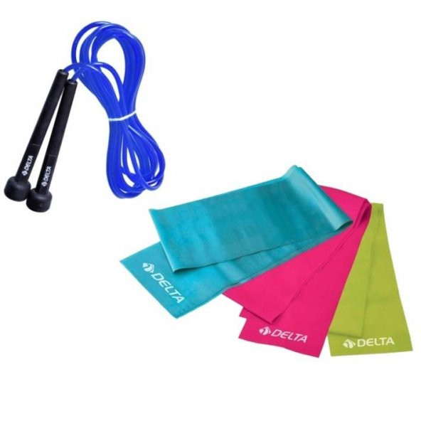 Delta 90 x 7,5 cm 3 lü Pilates Bandı Lastiği Atlama İpi 4lü Set