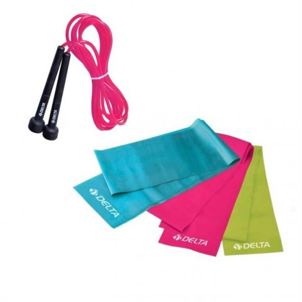 Delta 90 x 7,5 cm 3 lü Pilates Bandı Lastiği Atlama İpi 4lü Set