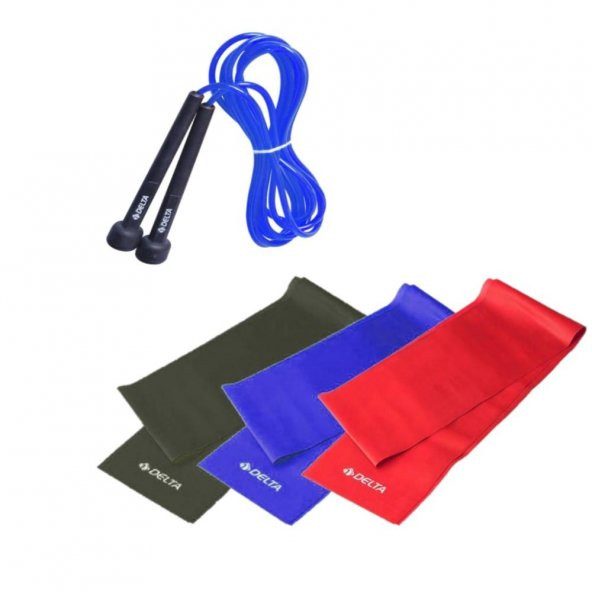 Delta 120 x 7,5 cm 3lü Pilates Bandı Lastiği Atlama İpi 4lü Set