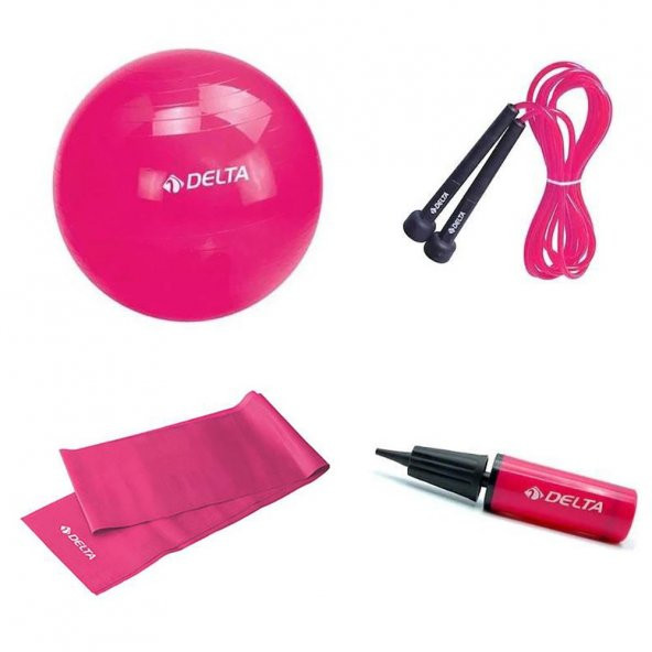 Delta 55 cm Pilates Topu 120 x 15 cm Bant Atlama İpi Pompa Seti
