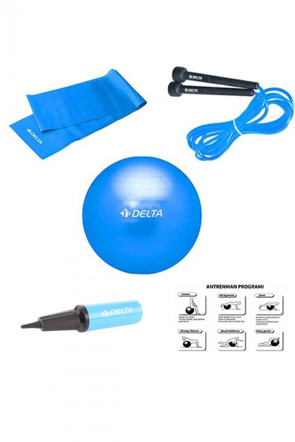 Delta 55 cm Pilates Topu 120 x 15 cm Bant Atlama İpi Pompa Seti