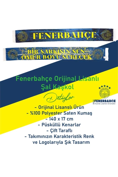 Fenerbahçe Orijinal Bir Şarkısın Sen Fenerbahçe Şal Atkı ve Bileklik Set Kanarya Baskılı Ahşap Kutu - 3