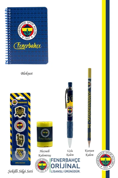 Fenerbahçe Orijinal Lisanslı Kalem Kalemtraş Bloknot Silgi Hediyelik Set - 2
