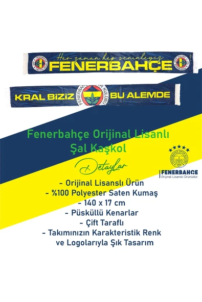 Fenerbahçe Orijinal Her Zaman Hep Seninleyiz Şal Atkı Bileklik, Kalem Set Kanarya Baskı Ahşap Kutu - Resim 3
