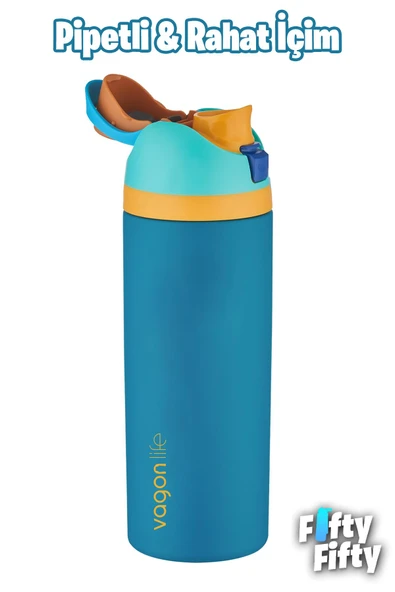 Vagonlife 1000 ML Tek Kapak Çift Kullanım Pipetli/Pipetsiz Taşıma Kulplu Çelik Termos -FFVGN045ML10003RENK - 2