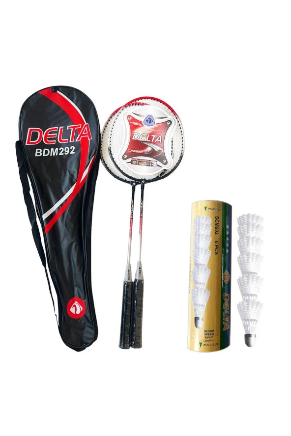 Delta 2 Adet Badminton Raketi + Çantası + Orta Hız Sevenler İçin 6 Adet Mantar Kafa Badminton Topu