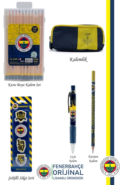 Fenerbahçe Orijinal Lisanslı Kalem Kalemlik Kuru Boya Silgi Hediyelik Set - 2
