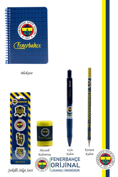 Fenerbahçe Orijinal Lisanslı Kalem Kalemtraş Bloknot Silgi Hediyelik Set - 2
