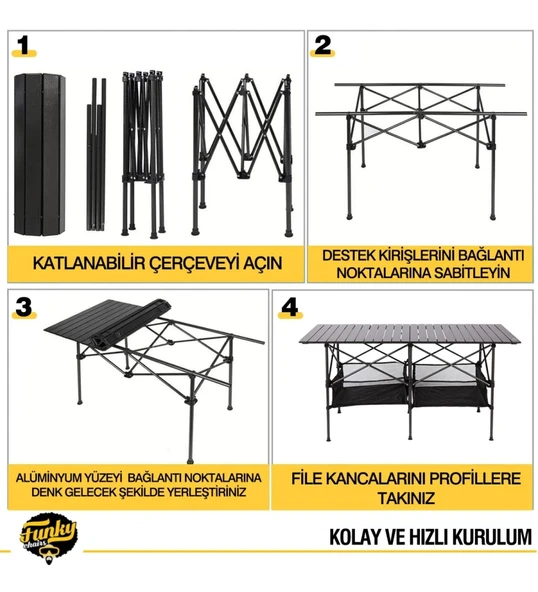 Family XXL Katlanabilir Alüminyum Kamp Masası Siyah - 6
