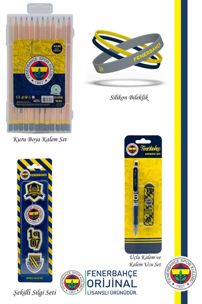 Fenerbahçe Orijinal Lisanslı Kalem Bileklik Kuru Boya Silgi Hediyelik Set - 2