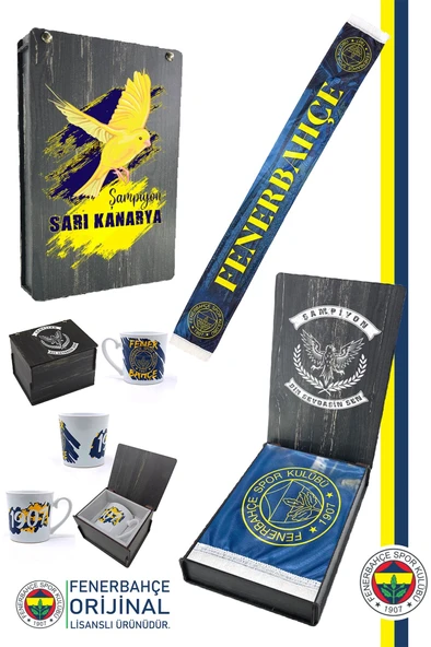 Fenerbahçe Orijinal Bir Şarkısın Sen Fenerbahçe Şal Atkı Seramik Kupa Set Kanarya Baskı Ahşap Kutu