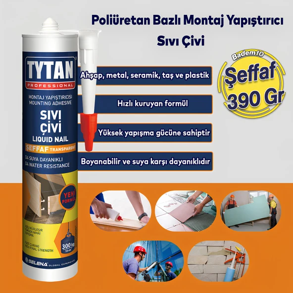 Montaj Yapıştırıcı Sıvı Çivi 390 gr Su Geçirmez Mutfak Banyo Ahşap Dolap Beton Fayans Mermer
