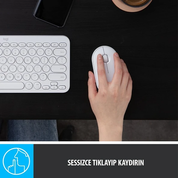 Logitech Pebble M350 910-005716 Beyaz Sessiz Optik Kablosuz Mouse - 3