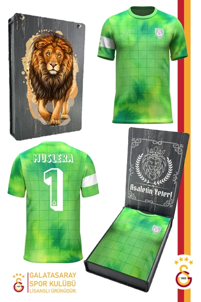 Galatasaray Orijinal Lisanslı Muslera Match Day Çocuk T-shirt Gs Aslan Baskılı Hediyelik Ahşap Kutu