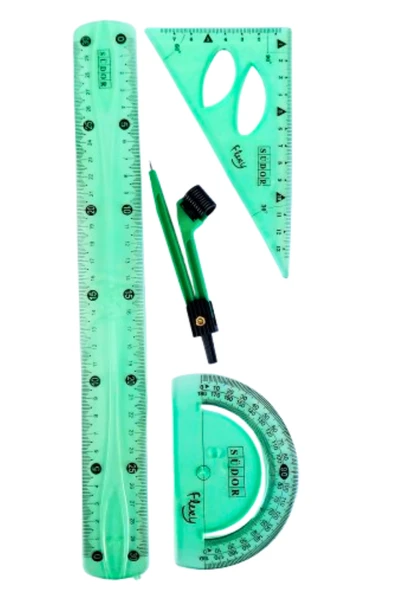 30 cm esnek kırılmaz cetvel takımı 4 lü set (CETVEL,PERGEL,AÇIÖLÇER VE PERGELLİ SET) - 4