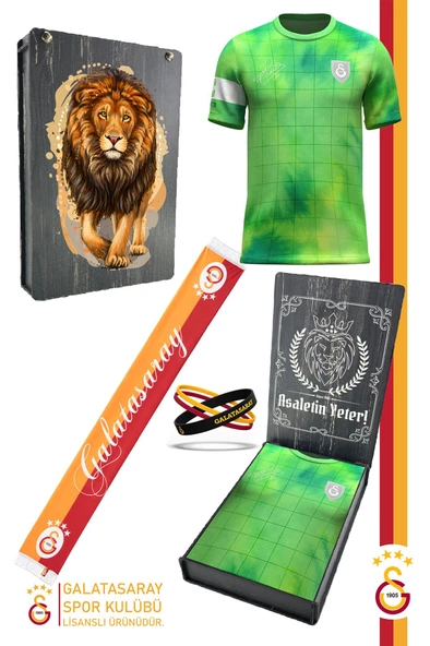 Galatasaray Orijinal Lisanslı Muslera Match Day T-Shirt + Bileklik + Atkı Set Hediyelik Ahşap Kutu