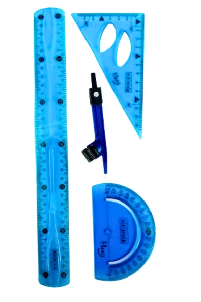 30 cm esnek kırılmaz cetvel takımı 4 lü set (CETVEL,PERGEL,AÇIÖLÇER VE PERGELLİ SET)