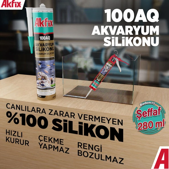 100AQ Akvaryum Sızdırmaz Silikonu Şeffaf Solvent İçermeyen Silikon 280 mL