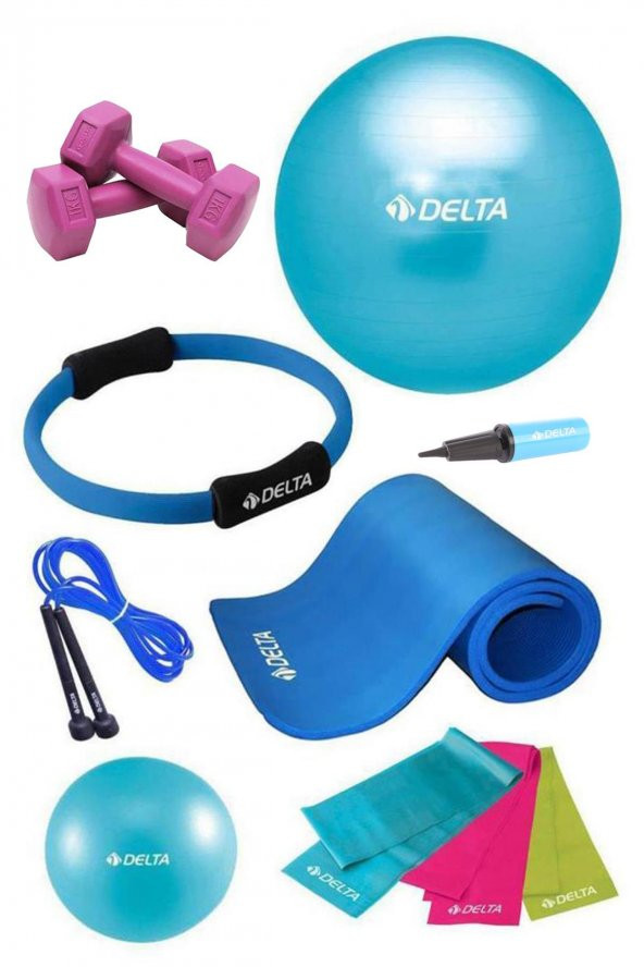 Delta 15 MM Minderli PTS Turkuaz Full Pilates Seti (55 cm 20 cm)