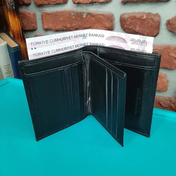 Hakiki Deri Erkek Dikey Siyah Cüzdan gvn-0123
