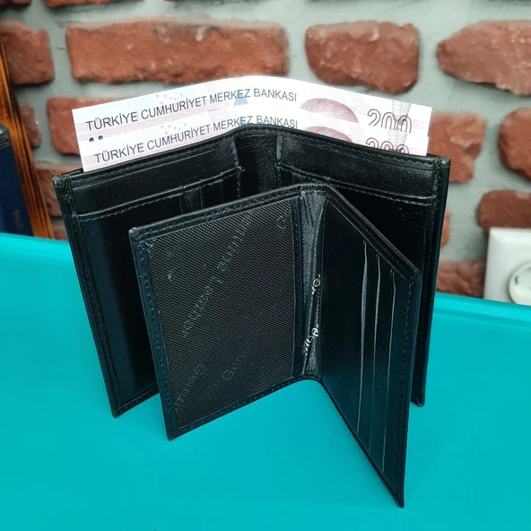 Hakiki Deri Erkek Dikey Siyah Cüzdan gvn-0123 - 2