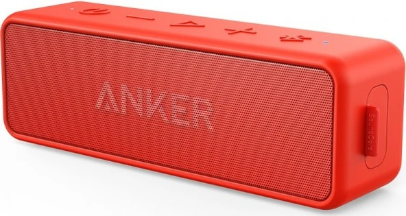 Soundcore by Anker 2 Bluetooth Hoparlör, 12W Geliştirilmiş Ses, IPX7 Suya Dayanıklılık, 24 Saat Çalma Süresi, Kırmızı