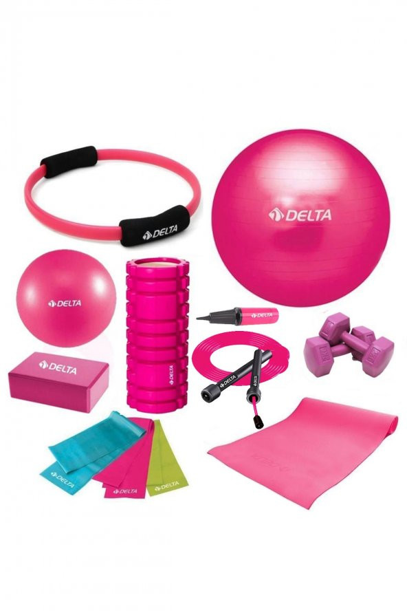 Delta 55-20cm Pilates Topu Minderi Foam Roller Yoga Blok Bant Set