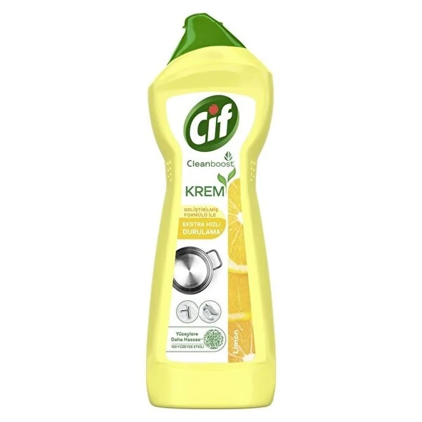 Cif Cleanboost Krem Yüzey Temizleyici Limon Kokulu Yağ ve Kireç Sökücü Leke Çıkarıcı 500 ml x 4 adet ürün görseli