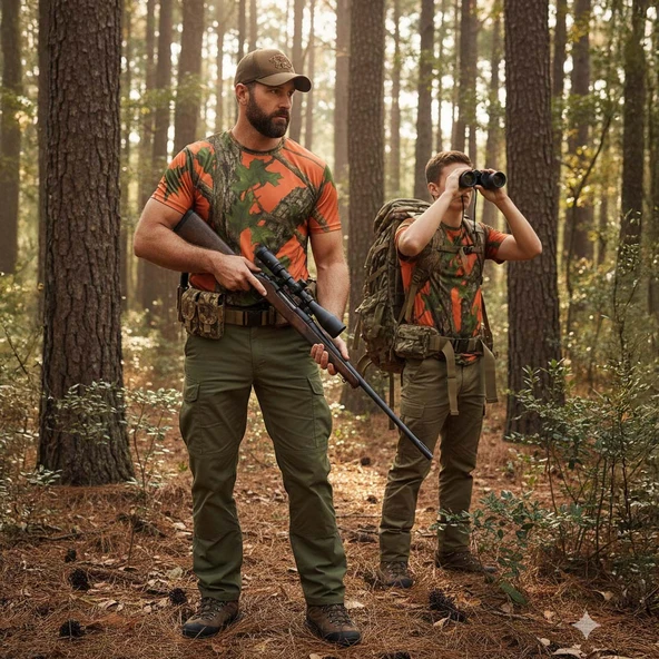 Turuncu Orman Desenli Mikrofiber Tişört - Avcı Tişört - Hızlı Kurur - Resim 4