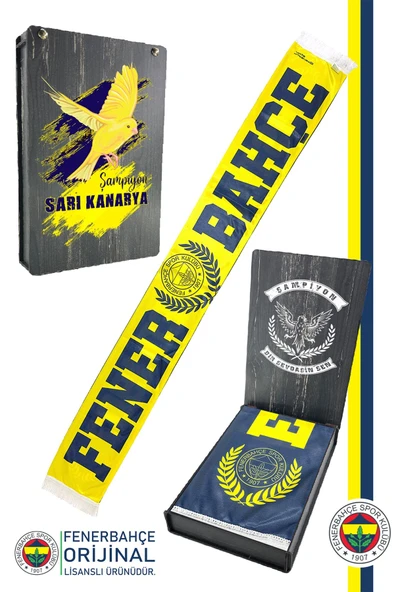 Fenerbahçe Orijinal Lisanslı Established 1907 Fenerbahçe Şal Atkı Kanarya Baskılı Ahşap Kutulu