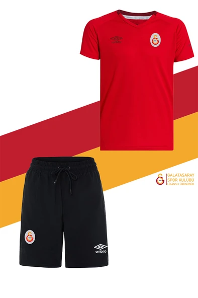 Galatasaray Orijinal Umbro V Yaka Kırmızı T-Shirt + Şort Set Metin Oktay Baskı Hediyelik Ahşap Kutu - 2