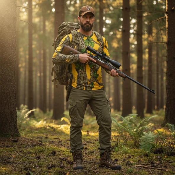 Sarı Orman Desenli Mikrofiber Sweatshirt - Avcı Sweatshirt - Hızlı Kurur - Resim 4