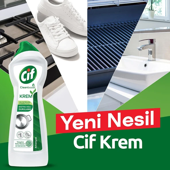 Cif  Krem Yüzey Temizleyici Amonyaklı Yağ Ve Kireç Sökücü Leke Çıkarıcı 500 ml x 4 adet - 7