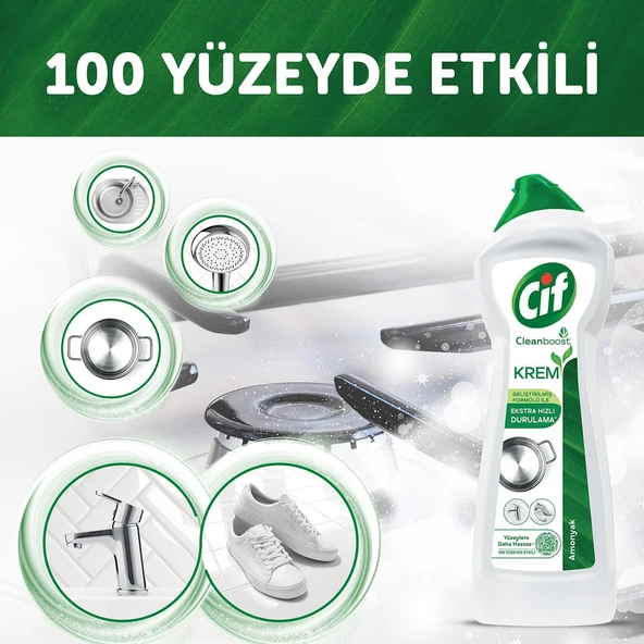 Cif  Krem Yüzey Temizleyici Amonyaklı Yağ Ve Kireç Sökücü Leke Çıkarıcı 500 ml x 4 adet - 3