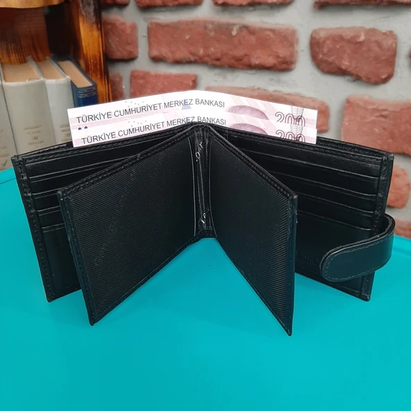 Hakiki Deri Erkek Yatay Çıtçıtlı Siyah Cüzdan gvn-0124