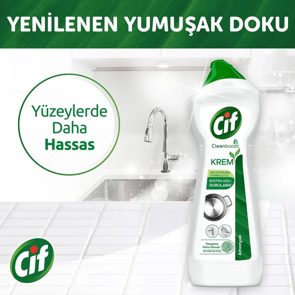 Cif  Krem Yüzey Temizleyici Amonyaklı Yağ Ve Kireç Sökücü Leke Çıkarıcı 500 ml x 4 adet - 2