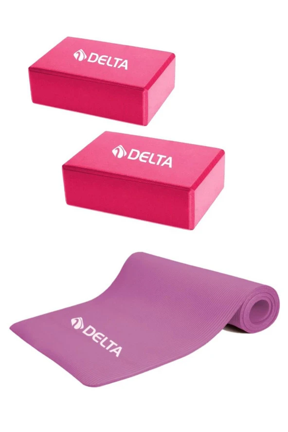 Delta Konfor Zemin Taşıma Askılı 10 mm Pilates Minderi Yoga Matı 2 Adet Yoga Blok Çiftli Yoga Bloğu