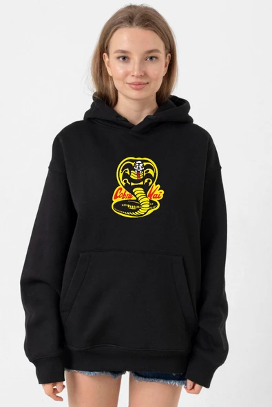 Cobra Kai Logo Siyah Kadın 3ip Kapşonlu ürün görseli 1