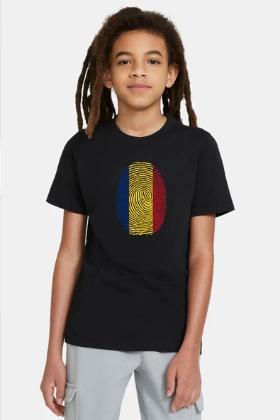 Romania Fingerprint Siyah Çocuk Tshirt