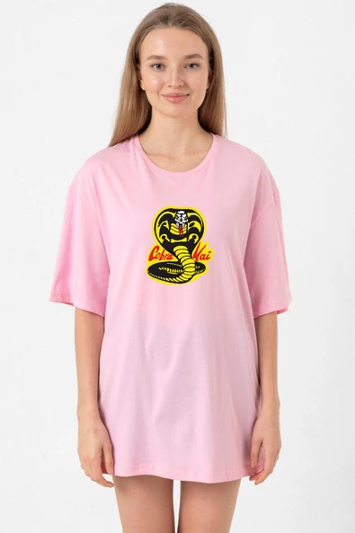 Cobra Kai Logo Pembe Kadın Oversize Tshirt